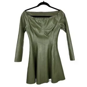 Norma Kamali | Dresses | Norma Kamali Grace Off Shoulder Fit Flare Leather Mini  Dress Green Medium | Poshmark